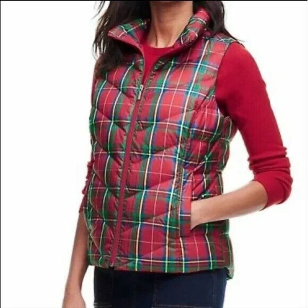 Lands End Down Puffer Vest Women L 14-16 NWOT Full Zip Sleeveless Jacket Tartan - Picture 9 of 13